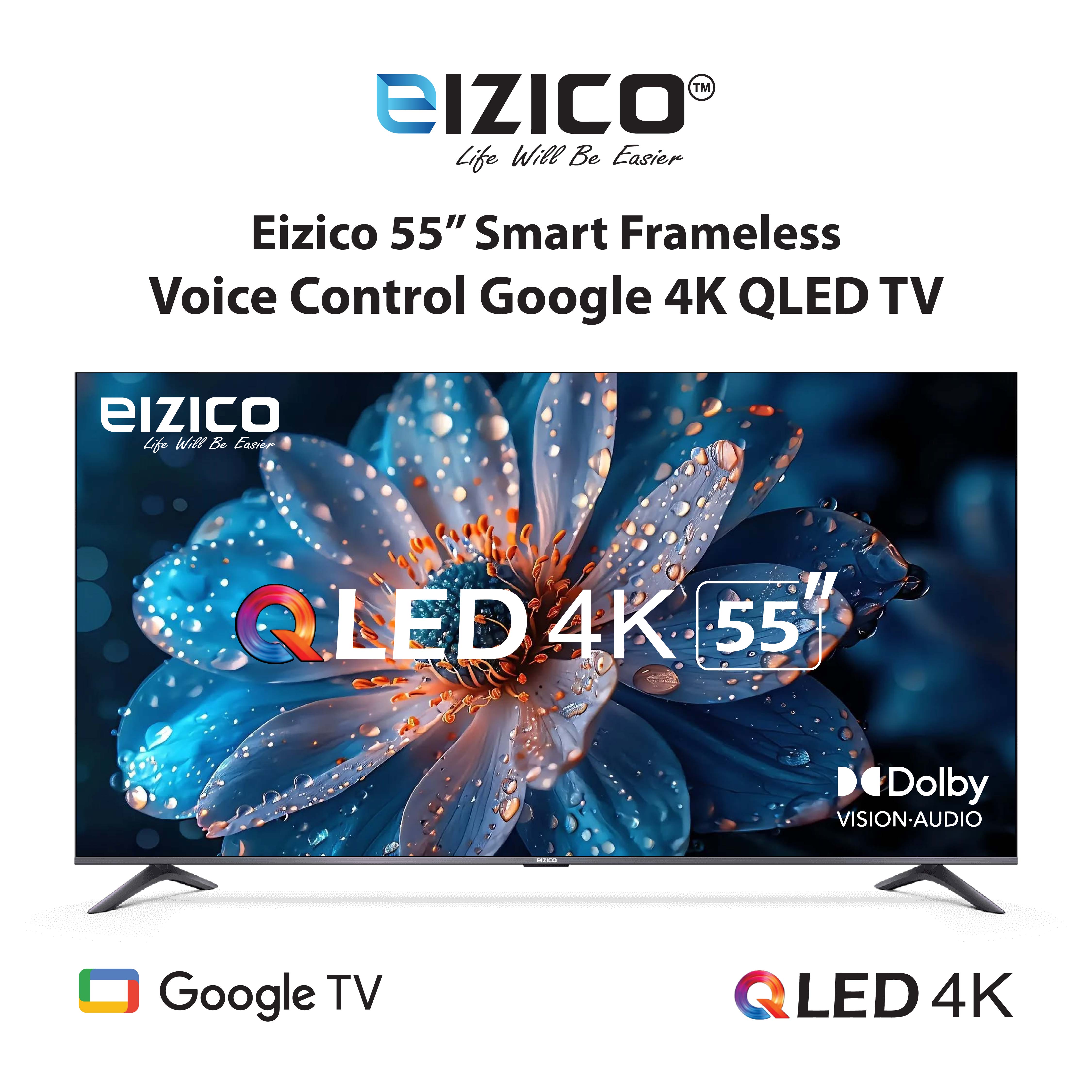 Eizico 55 Inch Smart Frameless Voice Control Google QLED Tv (Model: EL-55VGQFL26)