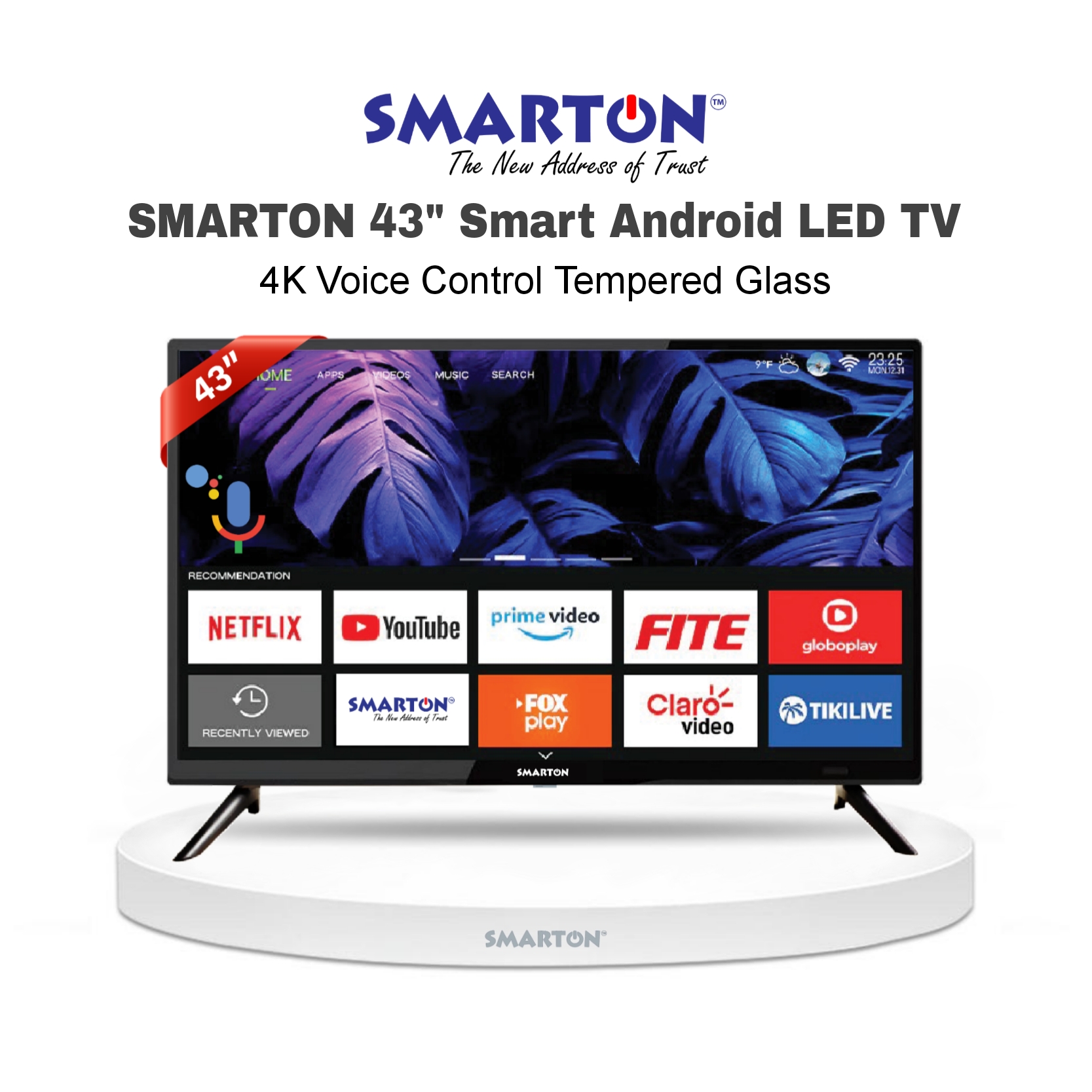 SMARTON 43” SMART 4K VOICE CONTROL DOUBLE GLASS LED TV (MODEL-SM43S4VGL26)