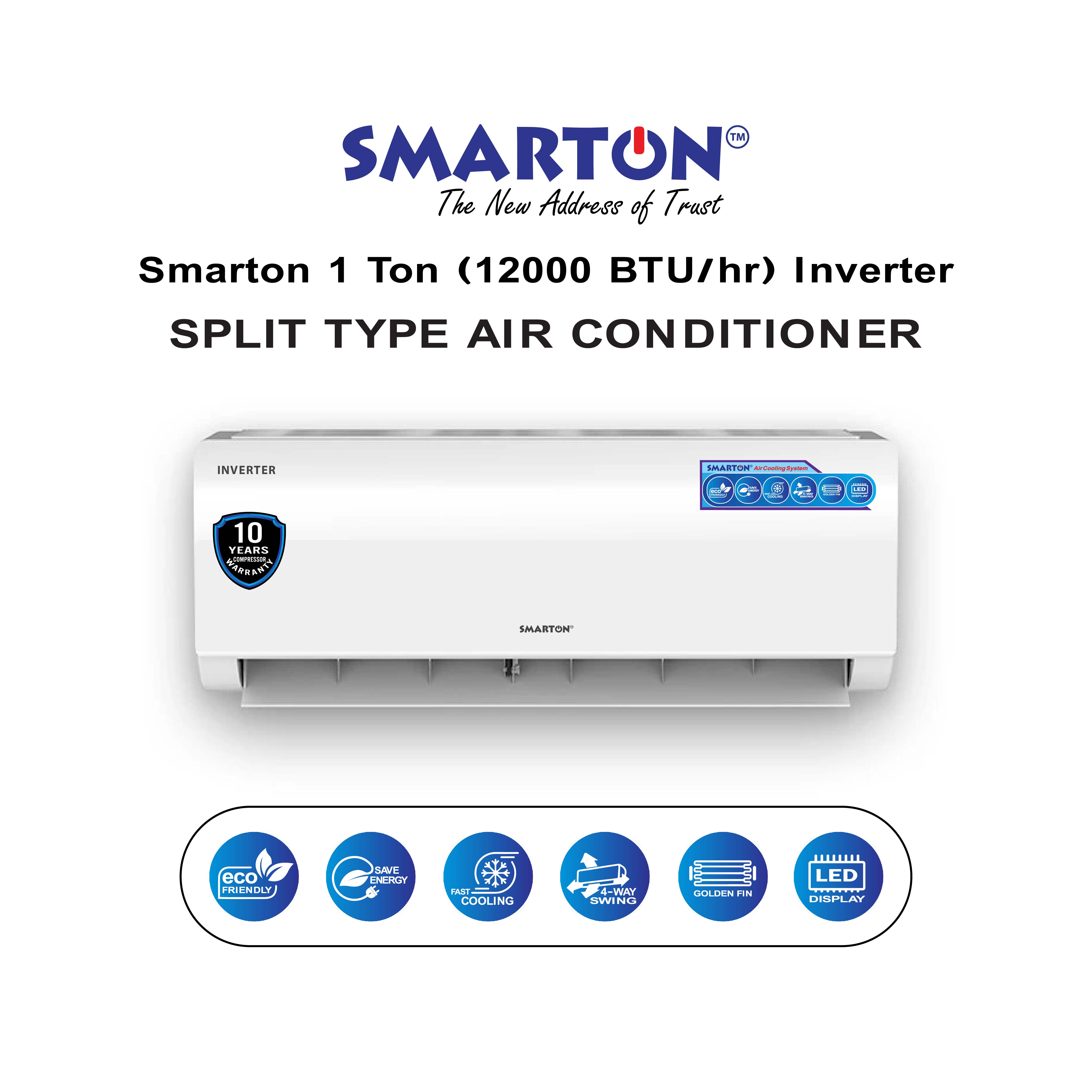 SMARTON 1 Ton (12000 BTU/hr) INVERTER SPLIT TYPE AIR CONDITIONER (MODEL: SM-ACS12KV26)