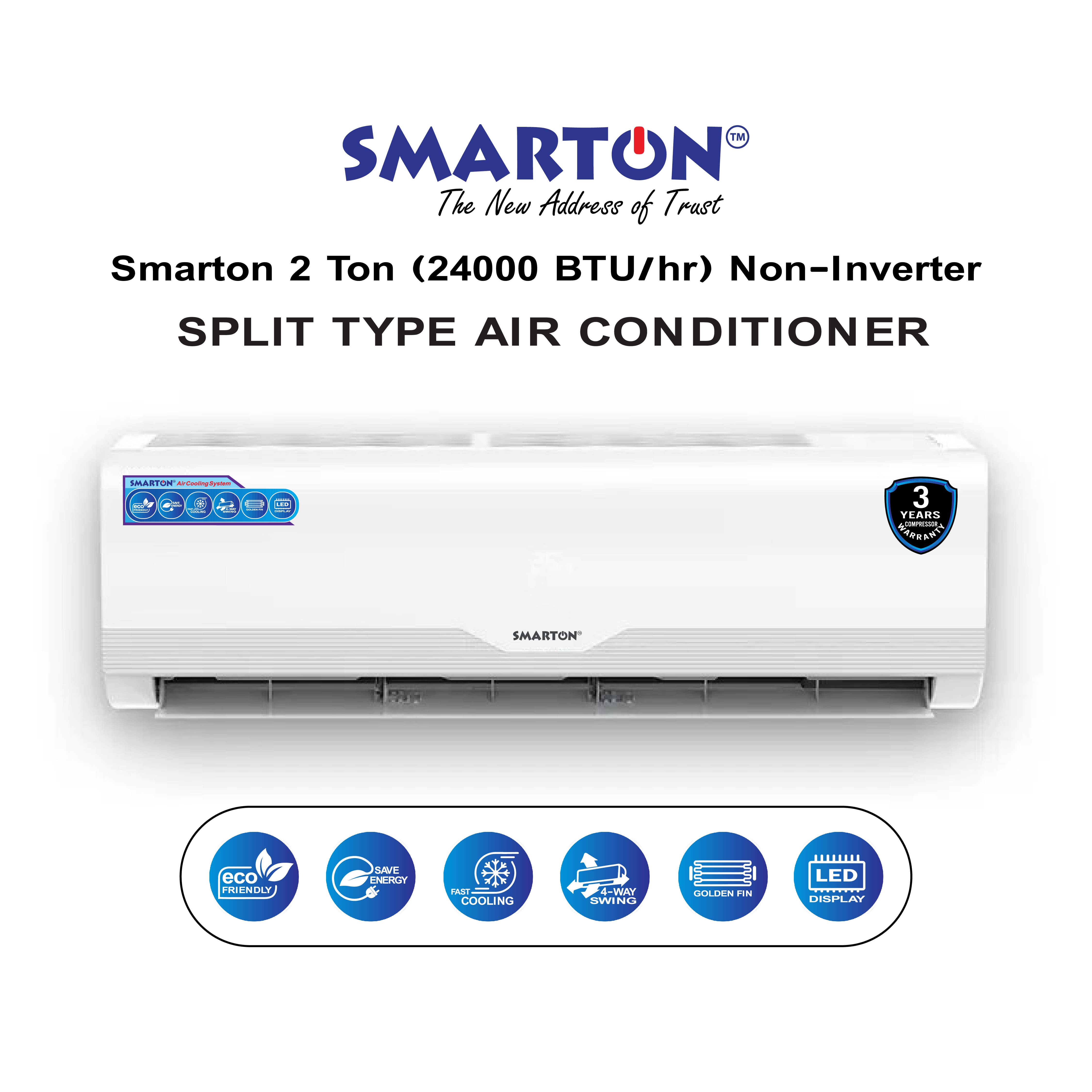 SMARTON 2 Ton (24000 BTU/hr) NON-INVERTER SPLIT TYPE AIR CONDITIONER (MODEL: SM-ACS24K26)