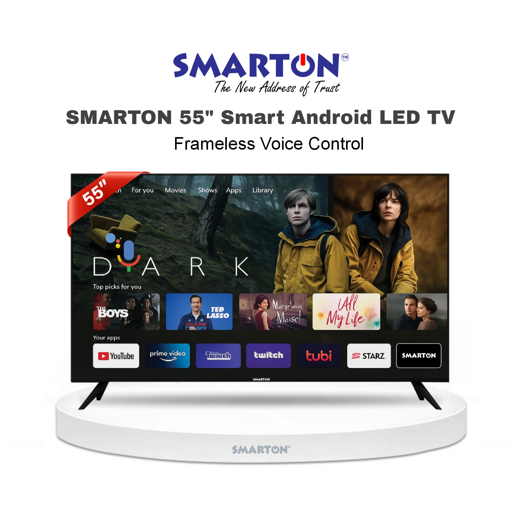 SMARTON 55 INCH SMART 4K ANDROID FRAMELESS VOICE CONTROL LED TV (MODEL-SM55VSF26)